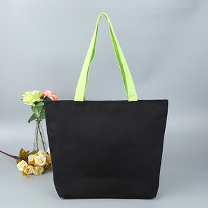 Promotional Custom Green Handle Simple Black Blank Cotton Canvas Bag