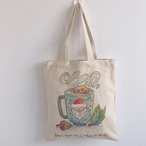 Cute cartoon Santa cup cookies milk cotton canvas bag