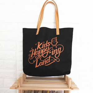 Leather Handle Large Shopping Cloth Canvas Tote Leather Handle Bag