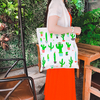 Custom cactus Potted Plants Full Color Print Cotton Canvas Tote Handbag