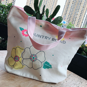 BG037 Flower Partysu Style Silk Printing Customized For Students Magnetic Buckle Cotton Canvas Tote Shopping Bag