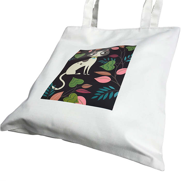 cat printed cotton tote bag design