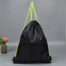 Custom print polyester gym string backpack drawstring bag with zipper pocket