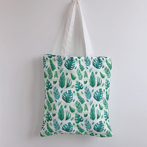 BG017 China Greens Leaves INS Style Full Printing Customized Cost-effective High Quality Cotton Canvas Tote Shopping Bag Supplier