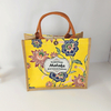 Custom Flower Pattern Jute Canvas Water Proof Laminated Tote Bag For Shopping And Gifts 