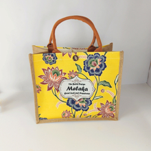 Custom Flower Pattern Jute Canvas Water Proof Laminated Tote Bag For Shopping And Gifts 