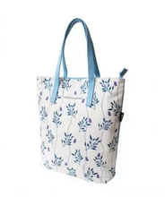 Sky Blue Printing Ziiper Design Big Capacity Cotton Canvas Bag