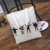Fashion Lady White Black Stick Figure Shopping Cotton Tote Bag Womens
