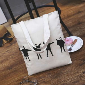 Fashion Lady White Black Stick Figure Shopping Cotton Tote Bag Womens