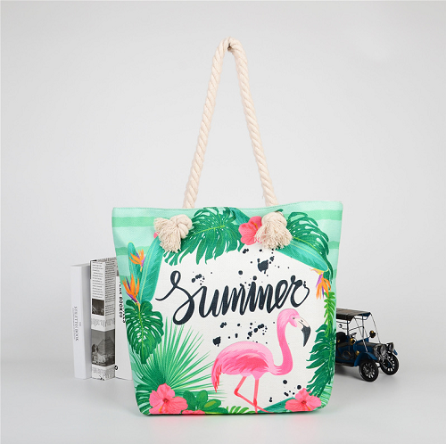 FLAMINGO CANVAS BEACH BAG